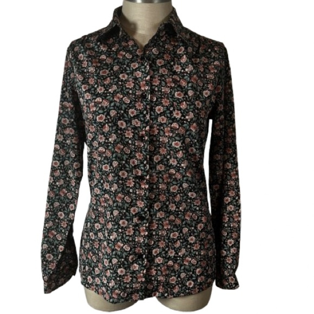 Panther Floral Button-Up Blouse in Black and Pink size medium